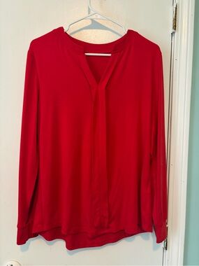 Red V-Neck Long Sleeve Women's Top